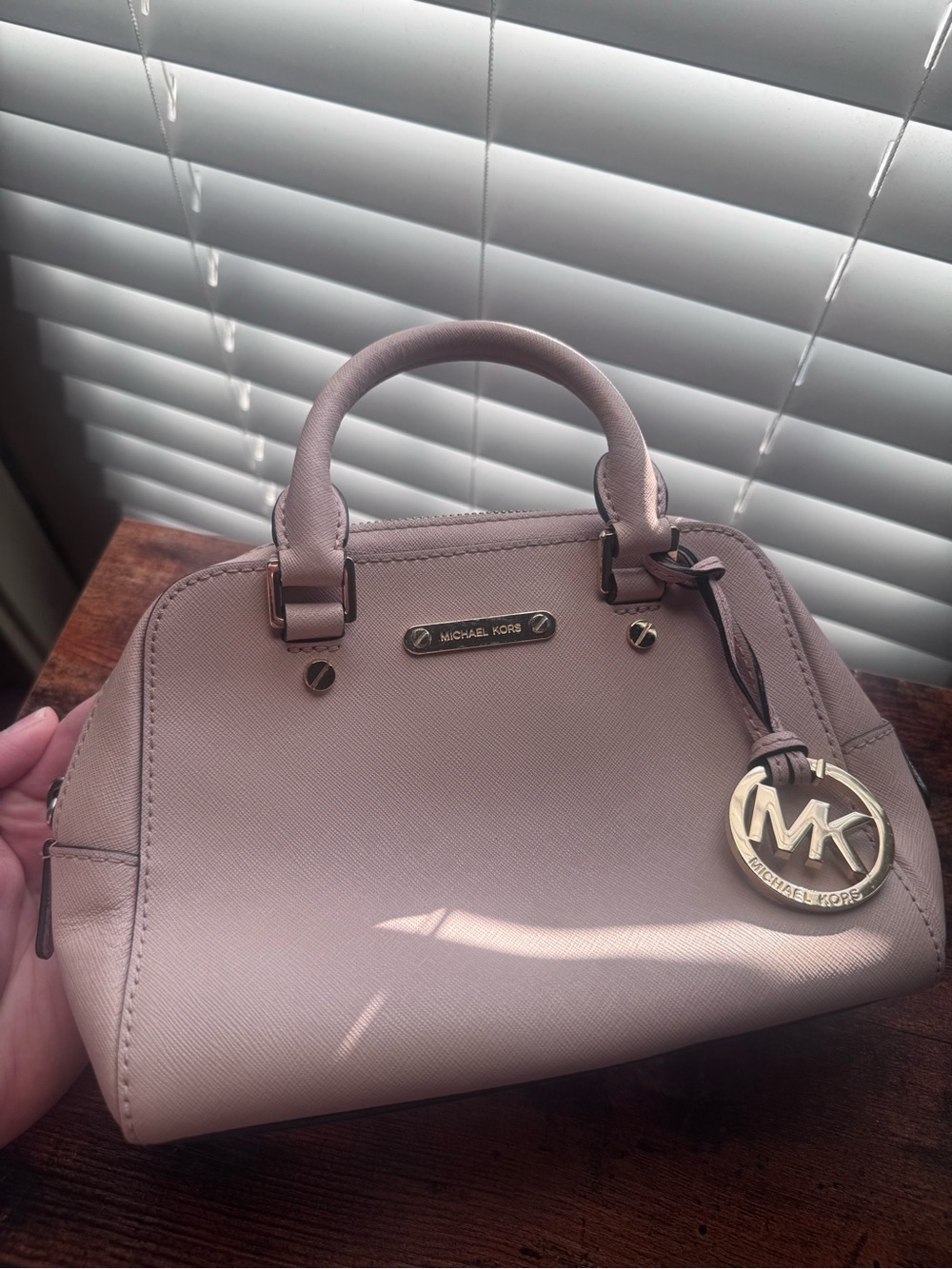 Michael Kors Blush Saffiano Dome Satchel with Gold MK Charm